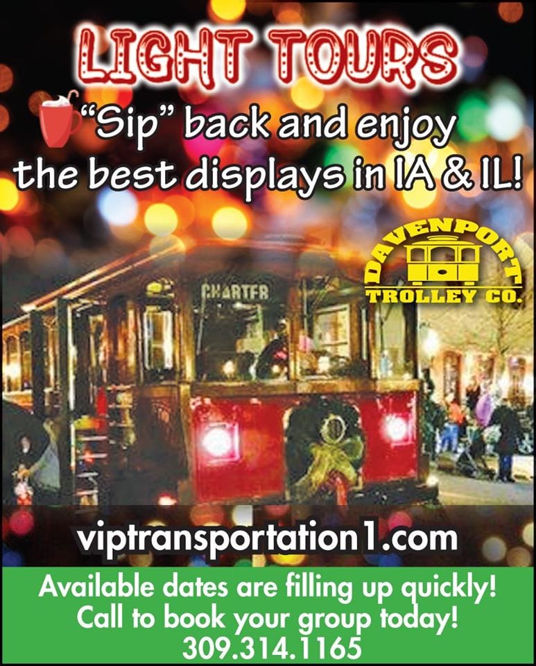 Jump on the Holly Jolly Trolley for a Holiday Light Tour! Quad Cities